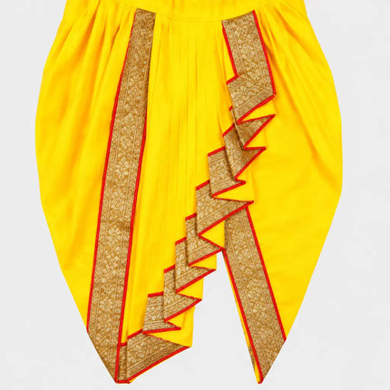 Yellow Dhoti Patka zigzag folds detail