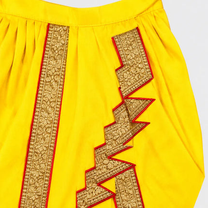 Yellow Dhoti Patka gold border detail