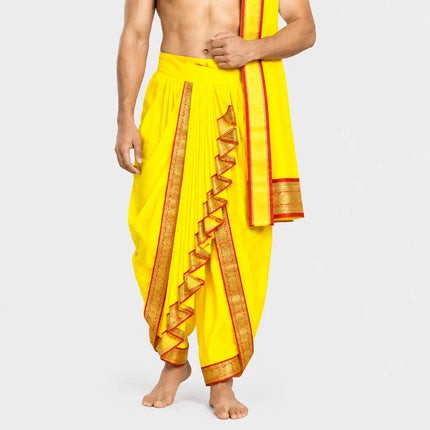 Yellow Dhoti Patka AI hero on light-gray background