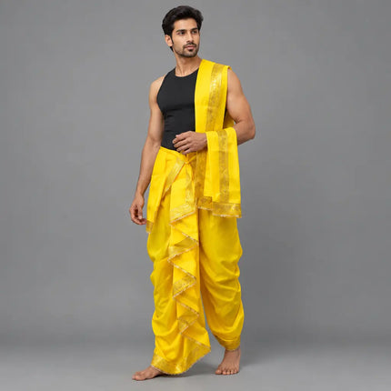 Yellow Mahabharat dhoti AI side-angle preview