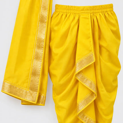 Yellow Mahabharat reference drape gold-border close-up