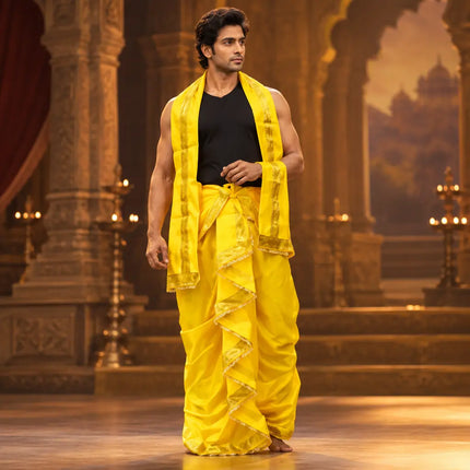 Yellow Mahabharat dhoti AI theatrical photoshoot preview