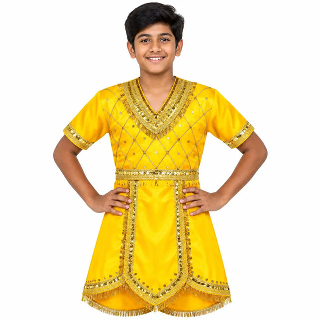 Boy wearing yellow raja coat
