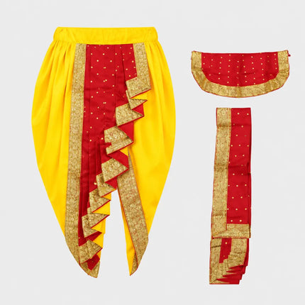 Yellow red Dhoti Set front preview