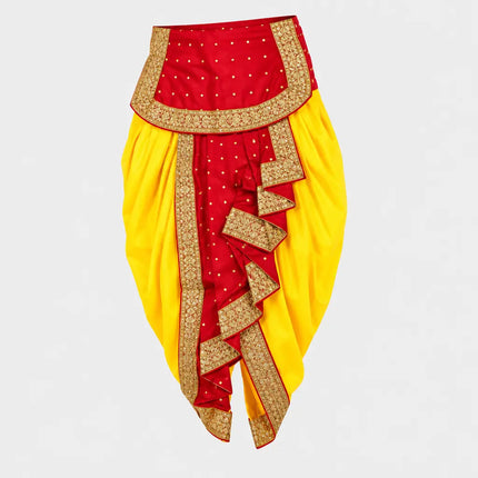 Yellow red Dhoti Set angle preview