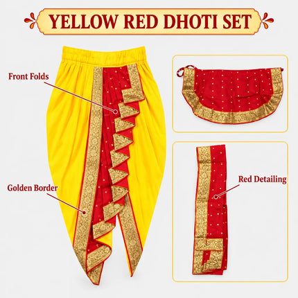 Yellow red Dhoti Set design infographic