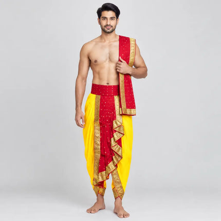 Yellow red Dhoti Set AI studio styling