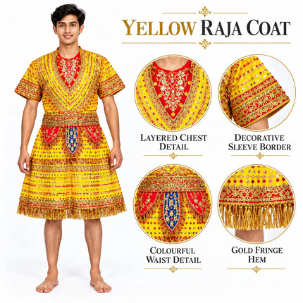 Yellow Raja Coat design guide with chest, sleeve, waist and hem details