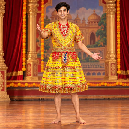 Yellow and red Raja Coat stage styling preview