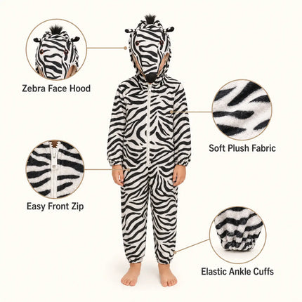 Zebra Animal Costume Jumpsuit with Hood fancydresswale.com
