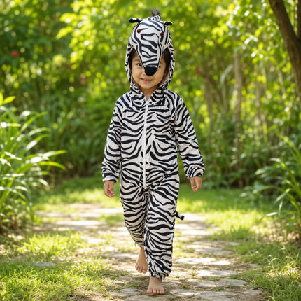 Zebra Animal Costume Jumpsuit with Hood fancydresswale.com