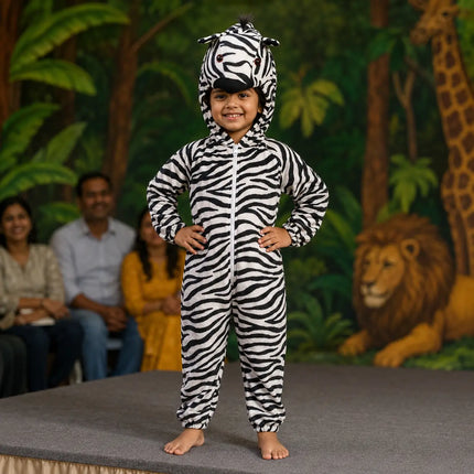 Zebra Animal Costume Jumpsuit with Hood fancydresswale.com