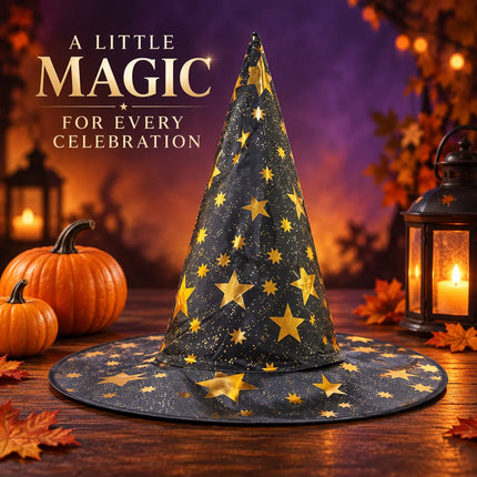 ancyDressWale Wizard Hat for Kids & Adults | Golden Star Magic Hat for Fancy Dress, Halloween, Magician Costume, School Events & Theme Parties fancydresswale.com