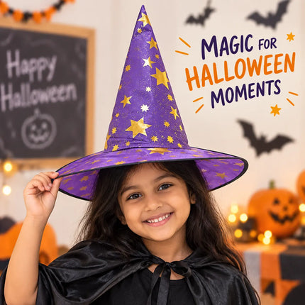 ancyDressWale Wizard Hat for Kids & Adults | Golden Star Magic Hat for Fancy Dress, Halloween, Magician Costume, School Events & Theme Parties fancydresswale.com