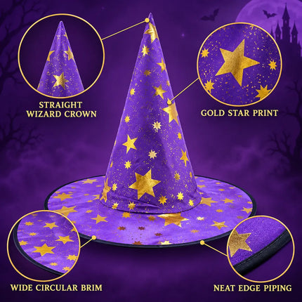 ancyDressWale Wizard Hat for Kids & Adults | Golden Star Magic Hat for Fancy Dress, Halloween, Magician Costume, School Events & Theme Parties fancydresswale.com