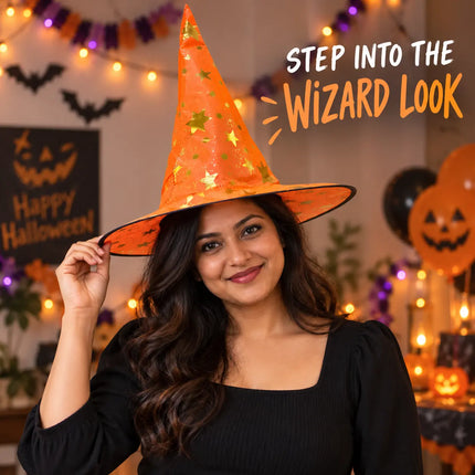ancyDressWale Wizard Hat for Kids & Adults | Golden Star Magic Hat for Fancy Dress, Halloween, Magician Costume, School Events & Theme Parties fancydresswale.com