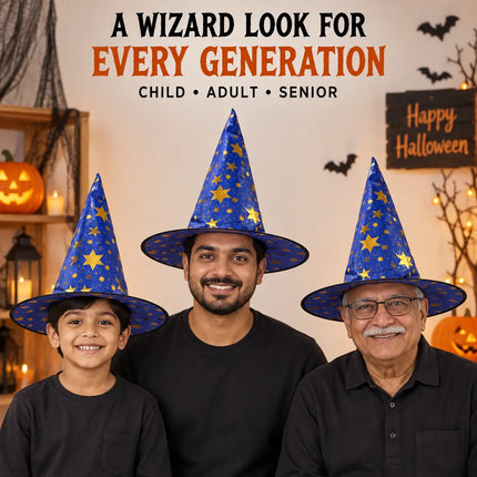 ancyDressWale Wizard Hat for Kids & Adults | Golden Star Magic Hat for Fancy Dress, Halloween, Magician Costume, School Events & Theme Parties fancydresswale.com