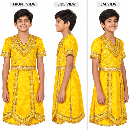 Yellow raja coat front side and 3/4 view