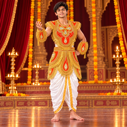 Orange zari kavach on Ramleela stage