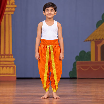 AI child model orange dhoti Ramleela stage preview, vest not included