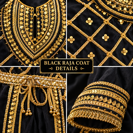 Black raja coat zari close-up