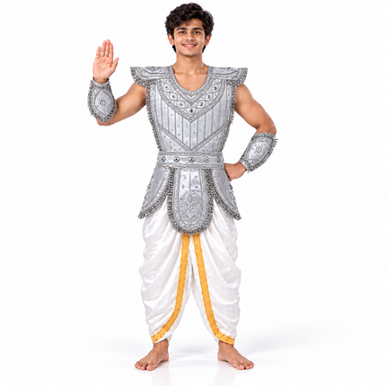Silver kavach adult costume waving pose