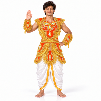 Orange zari kavach waving pose