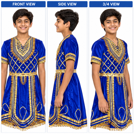 Blue raja coat front side and 3/4 view