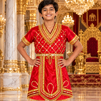 Boy in red raja coat in royal palace