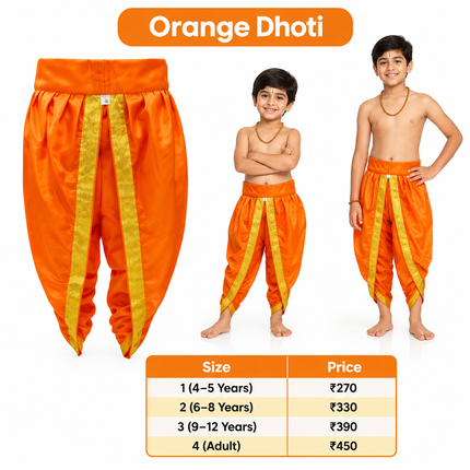 Orange dhoti size and price infographic