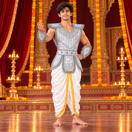 Silver kavach adult costume on Ramleela stage