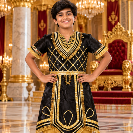 Boy in black raja coat in royal palace