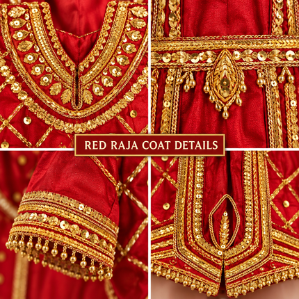 Red raja coat zari close-up