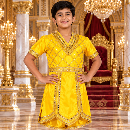 Boy in yellow raja coat in royal palace