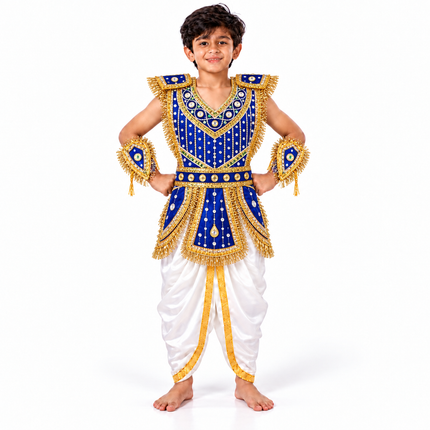 Boy wearing blue kavach with white dhoti