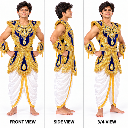 Blue zari kavach front side and 3/4 view