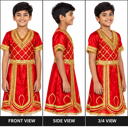 Red raja coat front side and 3/4 view