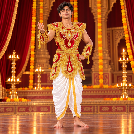 Red zari kavach on Ramleela stage