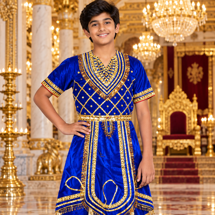 Boy in blue raja coat in royal palace