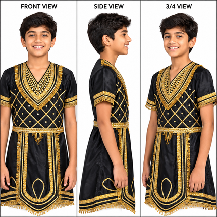Black raja coat front side and 3/4 view