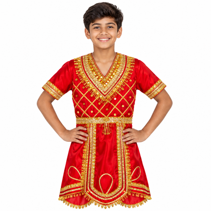 Boy wearing red raja coat
