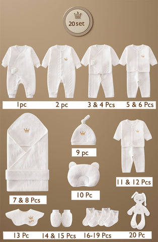 Fancydresswale new born baby gift- White set of 20 dresses & baby accessories