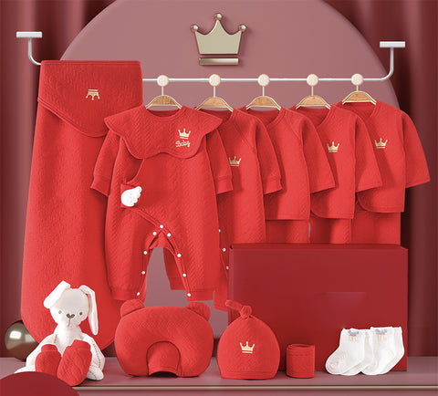 Unique Gift set for newborn baby boy and Baby Girls- Red set of 20 dresses & baby accessories