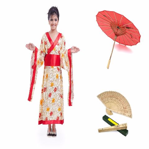 Japanese Girl with Fan and Umbrella