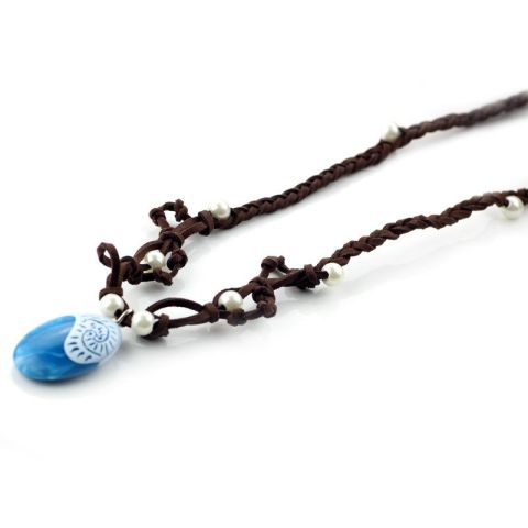 Fancydresswale Moana Magical Seashell Blue Pendant, Faux Leather and Resin Necklace.Birthday Cosplay Party Supplies