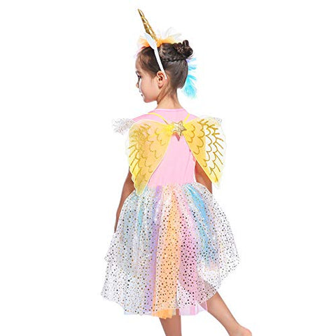 Unicorn Dress with Wings,Headband Princess Costume Birthday Party Outfit Tutu