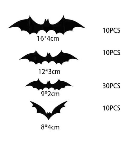 Fancydresswale Halloween 3D Bats Wall Decorations, Halloween Indoor Goth Room Home Decor Ornaments Batman Birthday Party Supplies Vintage Wall Decal Wall Sticker, 3 Sizes (Style-1-60 Pcs)