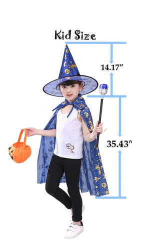 Halloween Cloak Cape Unisex Children Role Play Dress up Costume (Cape & Hat only)-Blue