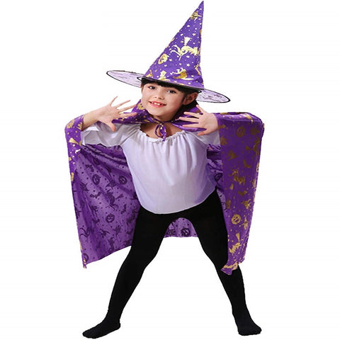 Halloween Cloak Cape Unisex Children Role Play Dress up Costume (Cape & Hat only)- Purple