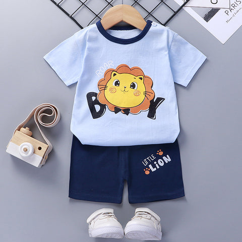 Fancydresswale Infant Toddler Baby boy short sleeve half pant and Shirt dress set,Blue Lion